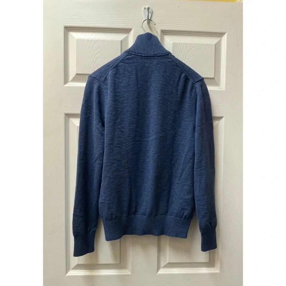 Banana Republic Sweater Men's Small Button Mock Neck Blue Cotton Double‎ Pockets